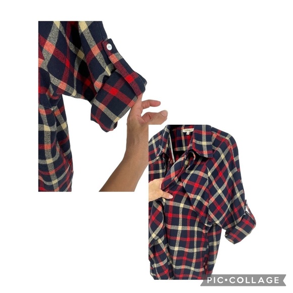 Andrée Plaid Waterfall Open Front Roll Tab Lightweight Cardigan - Sz L - Picture 7 of 13